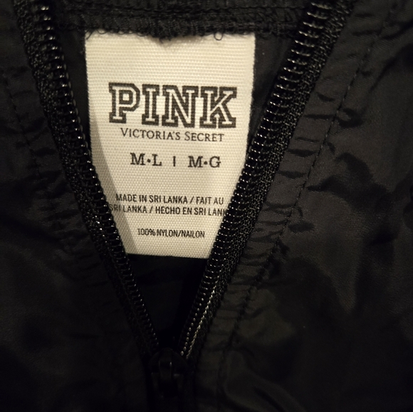 Victoria's Secret PINK Half Zip Jacket M/L Slicker Windbreaker Black Dog Hood - Picture 13 of 14